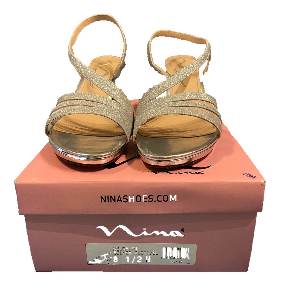 Nina Shoes Nelda Silver Glitter Heels 8.5